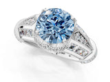 White gold Vintage Milgrain Fancy Blue Round Cut Diamond Split Shank Ring with Prong Setting_1