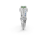 White gold Vintage Milgrain Fancy Green Asscher Cut Diamond Split Shank Ring with Prong Setting_2