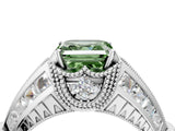 White gold Vintage Milgrain Fancy Green Asscher Cut Diamond Split Shank Ring with Prong Setting_4