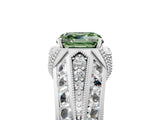White gold Vintage Milgrain Fancy Green Asscher Cut Diamond Split Shank Ring with Prong Setting_5