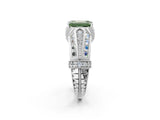 White gold Vintage Milgrain Fancy Green Emerald Cut Diamond Split Shank Ring with Prong Setting_2