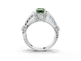 White gold Vintage Milgrain Fancy Green Emerald Cut Diamond Split Shank Ring with Prong Setting_3
