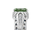 White gold Vintage Milgrain Fancy Green Emerald Cut Diamond Split Shank Ring with Prong Setting_5