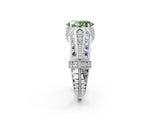 White gold Vintage Milgrain Fancy Green Oval Cut Diamond Split Shank Ring with Prong Setting_2