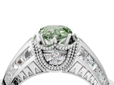 White gold Vintage Milgrain Fancy Green Pear Cut Diamond Split Shank Ring with Prong Setting_4