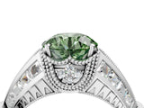 White gold Vintage Milgrain Fancy Green Round Cut Diamond Split Shank Ring with Prong Setting_4
