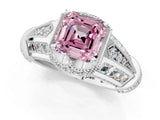 White gold Vintage Milgrain Fancy Pink Asscher Cut Diamond Split Shank Ring with Prong Setting_1