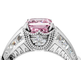 White gold Vintage Milgrain Fancy Pink Asscher Cut Diamond Split Shank Ring with Prong Setting_4
