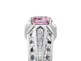 White gold Vintage Milgrain Fancy Pink Asscher Cut Diamond Split Shank Ring with Prong Setting_5