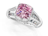White gold Vintage Milgrain Fancy Pink Cushion Cut Diamond Split Shank Ring with Prong Setting_1