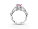 White gold Vintage Milgrain Fancy Pink Cushion Cut Diamond Split Shank Ring with Prong Setting_3