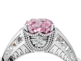 White gold Vintage Milgrain Fancy Pink Cushion Cut Diamond Split Shank Ring with Prong Setting_4