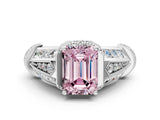 White gold Vintage Milgrain Fancy Pink Emerald Cut Diamond Split Shank Ring with Prong Setting