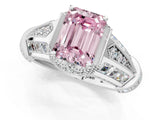 White gold Vintage Milgrain Fancy Pink Emerald Cut Diamond Split Shank Ring with Prong Setting_1