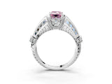 White gold Vintage Milgrain Fancy Pink Emerald Cut Diamond Split Shank Ring with Prong Setting_3