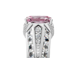 White gold Vintage Milgrain Fancy Pink Emerald Cut Diamond Split Shank Ring with Prong Setting_5