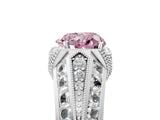 White gold Vintage Milgrain Fancy Pink Heart Cut Diamond Split Shank Ring with Prong Setting_5