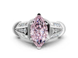 White gold Vintage Milgrain Fancy Pink Marquise Cut Diamond Split Shank Ring with Prong Setting