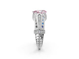 White gold Vintage Milgrain Fancy Pink Pear Cut Diamond Split Shank Ring with Prong Setting_2