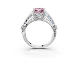 White gold Vintage Milgrain Fancy Pink Princess Cut Diamond Split Shank Ring with Prong Setting_3