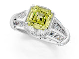White gold Vintage Milgrain Fancy Yellow Asscher Cut Diamond Split Shank Ring with Prong Setting_1