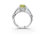 White gold Vintage Milgrain Fancy Yellow Asscher Cut Diamond Split Shank Ring with Prong Setting_3