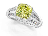 White gold Vintage Milgrain Fancy Yellow Cushion Cut Diamond Split Shank Ring with Prong Setting_1