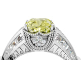 White gold Vintage Milgrain Fancy Yellow Cushion Cut Diamond Split Shank Ring with Prong Setting_4