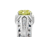 White gold Vintage Milgrain Fancy Yellow Cushion Cut Diamond Split Shank Ring with Prong Setting_5