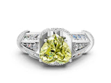 White gold Vintage Milgrain Fancy Yellow Heart Cut Diamond Split Shank Ring with Prong Setting