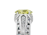 White gold Vintage Milgrain Fancy Yellow Oval Cut Diamond Split Shank Ring with Prong Setting_5