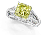 White gold Vintage Milgrain Fancy Yellow Princess Cut Diamond Split Shank Ring with Prong Setting_1