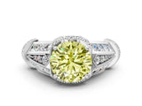 White gold Vintage Milgrain Fancy Yellow Round Cut Diamond Split Shank Ring with Prong Setting