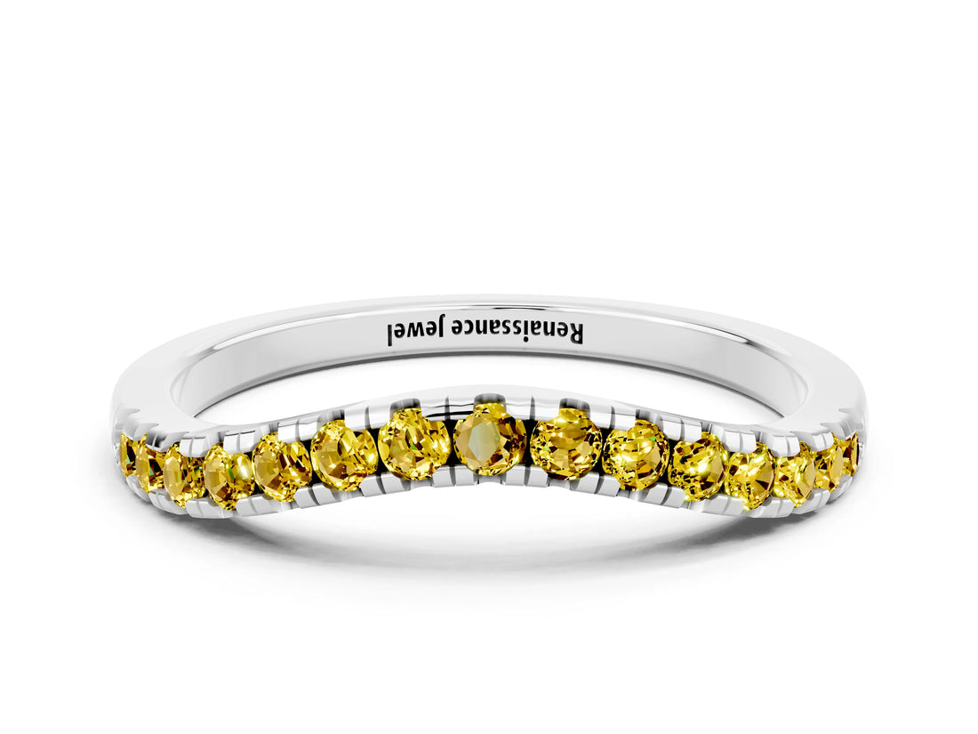 White gold Yellow Sapphire Pavé Curved Wedding Band_18