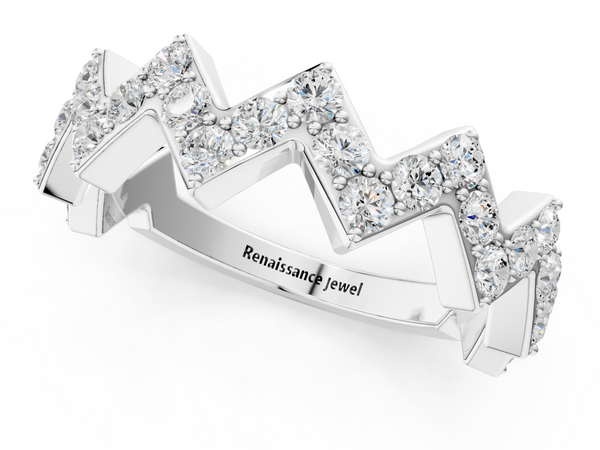 White gold Zigzag Diamond Pave Round Eternity Band with Prong Setting