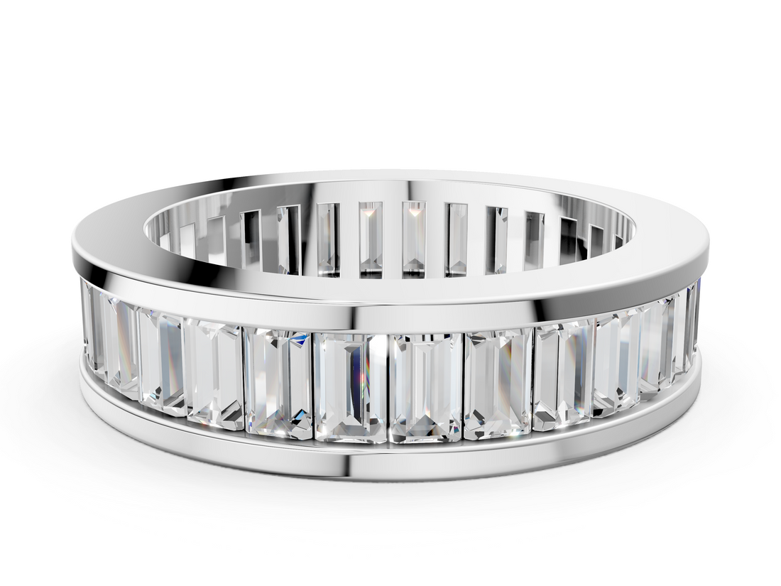 10K White Gold baguette eternity band with channel set