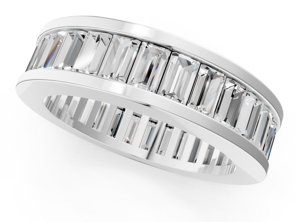 White gold baguette cut diamond eternity band with channel set