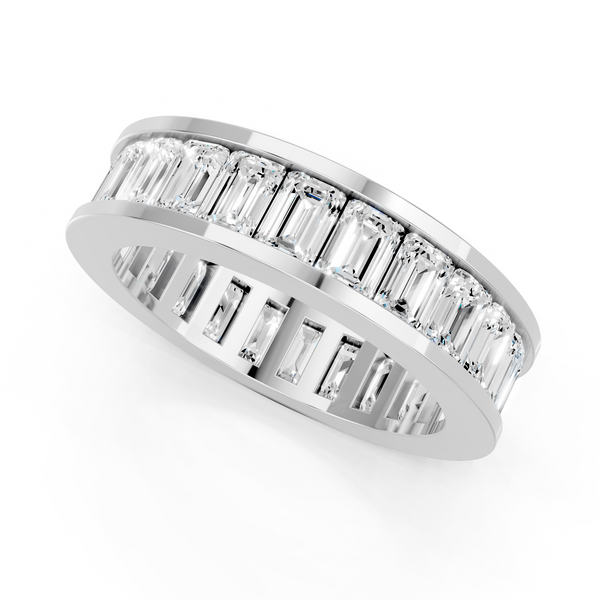 Platinum emerald cut diamond eternity band with channel set
