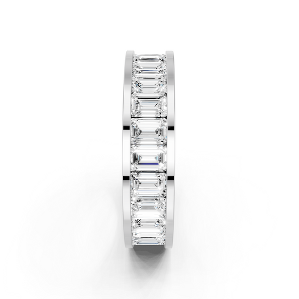 Platinum emerald cut diamond eternity band with channel set