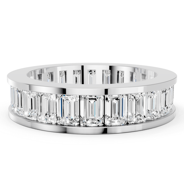 Platinum emerald cut diamond eternity band with channel set