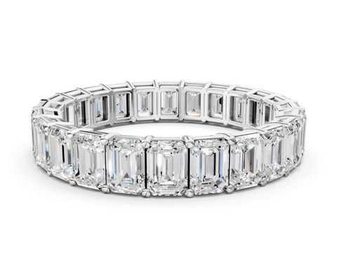 Platinum Emerald Cut Diamond Eternity Band with Shared Prong Setting