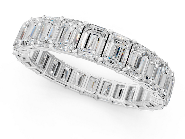 Platinum Emerald Cut Diamond Eternity Band with Shared Prong Setting