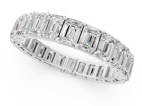 Silver Emerald Cut Diamond Eternity Band with Shared Prong Setting