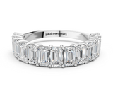 White gold emerald cut diamond half eternity band with shared prong setting_17