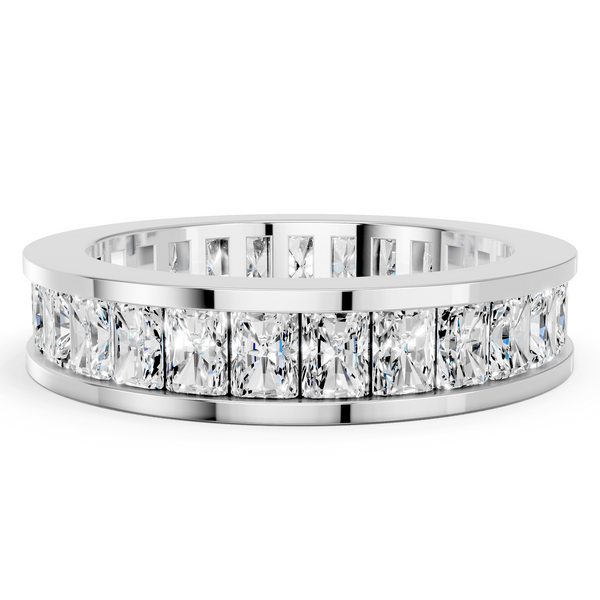 Platinum radiant cut diamond eternity band with channel set