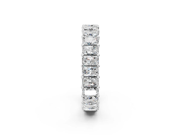 Platinum radiant cut diamond eternity band with shared prong setting