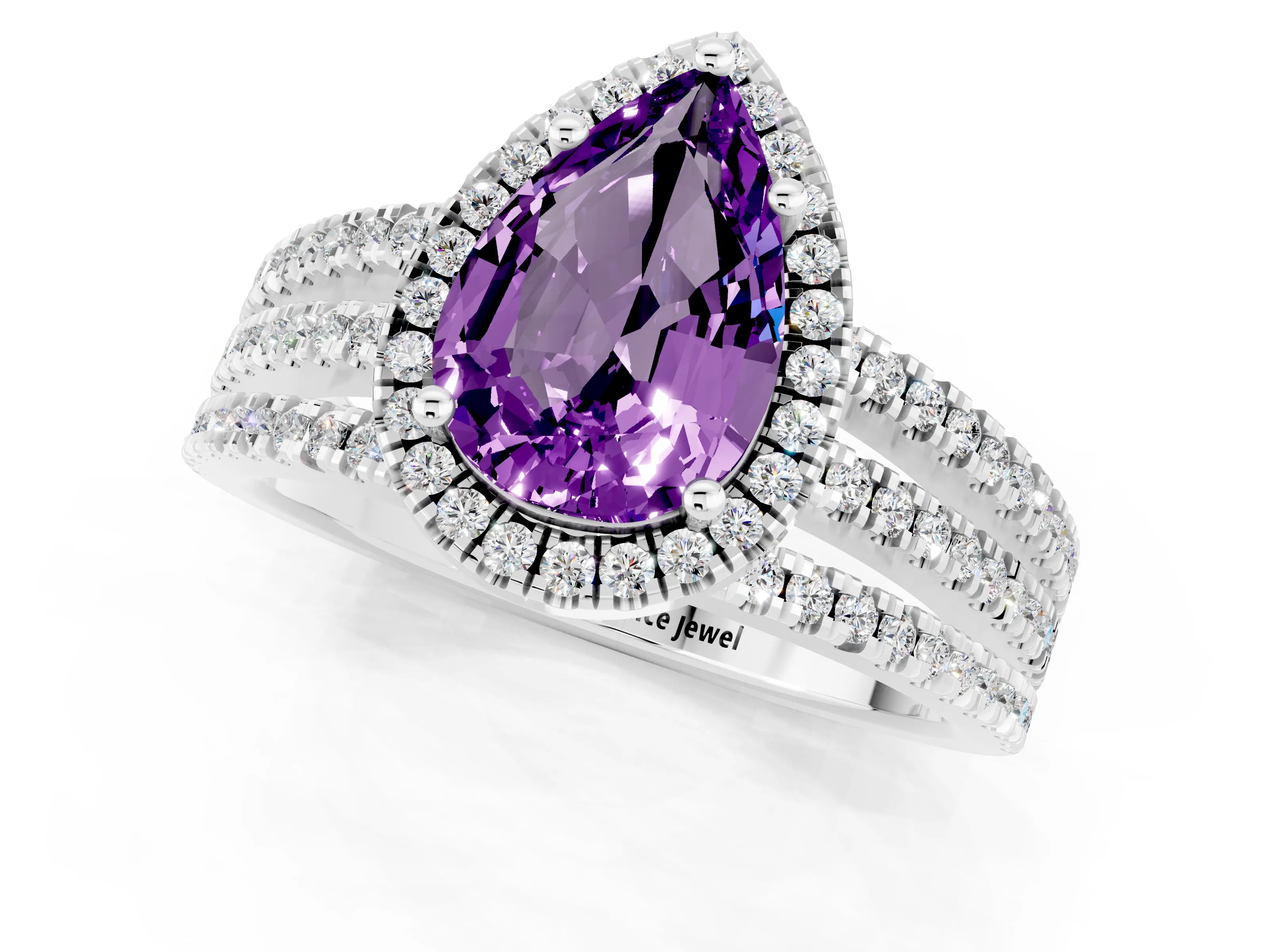 White gold {shape_name} Amethyst Halo Engagement Ring with Split Shank and Four-Prong Setting_1
