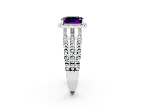 White gold {shape_name} Amethyst Halo Engagement Ring with Split Shank and Four-Prong Setting_2