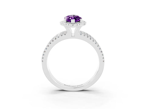 White gold {shape_name} Amethyst Halo Engagement Ring with Split Shank and Four-Prong Setting_3