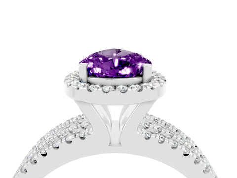 White gold {shape_name} Amethyst Halo Engagement Ring with Split Shank and Four-Prong Setting_4